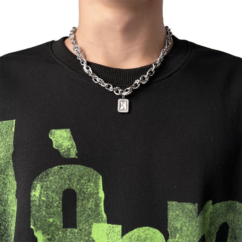 Customized New Rock Sugar Gem Men's Sweatshirt Necklace Niche Design High-End Sweater Chain Titanium Steel Hip-Hop Clavicle Chain