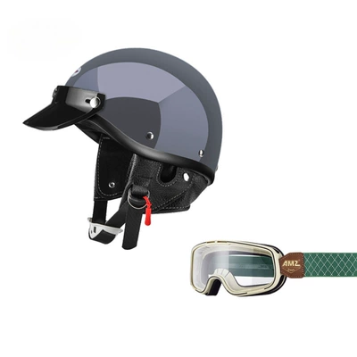 Motosiklet dəbilqələri: Electric Vehicle Pedal Half Helmet - xs-cement-gray-white-frame-green-line-goggles-free-shipping-by-sf-express
