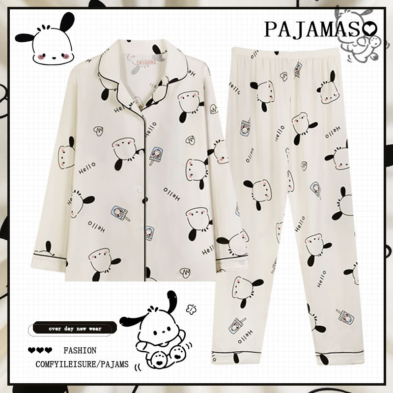 Pijamas a cuadros de algodón para mujer primavera y otoño 2025 nuevo estilo lindo traje de servicio a domicilio de manga larga de perro de pudín estilo ins