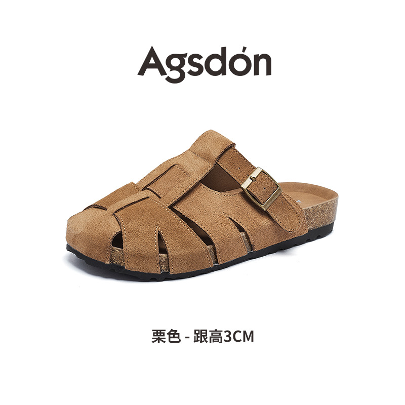 Augustion Half-pantuflas para mujer 2025 nuevo estilo de verano tejido de plataforma con falda retro Baotou Boken Shoes