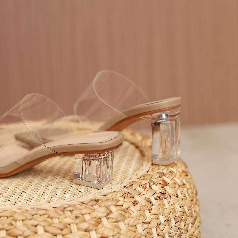 Sandal nữ gót pha lê một dây, gót dày vừa phải, đính sequin đi ngoài trời — Màu mơ [cao gót] chi tiết 7