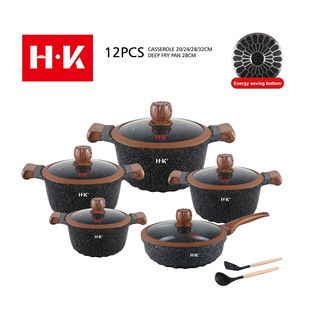 Hk Vertical Wood Ear Silicone Cover Non-Stick Pot 10-Piece Kitchenware Non-Stick Pot Marble Medical Rice Stone