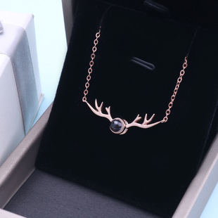 I Have You All the Way Projection Necklace 100 Languages ​​I Love You Pendant Elegant Rose Gold Clavicle Chain Cross-Border Wholesale