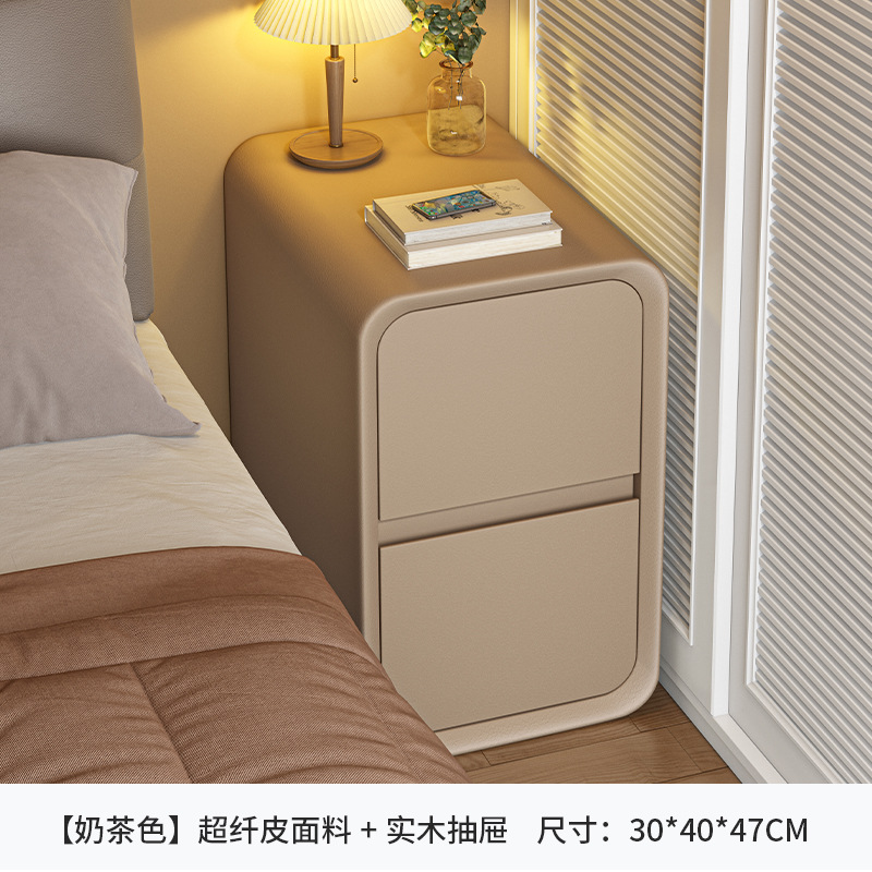 Mesita de noche estrecha de almacenamiento de noche pequeño Gabinete dormitorio crema Estilo madera maciza cajón doble gabinete lateral pequeño Gabinete hueco