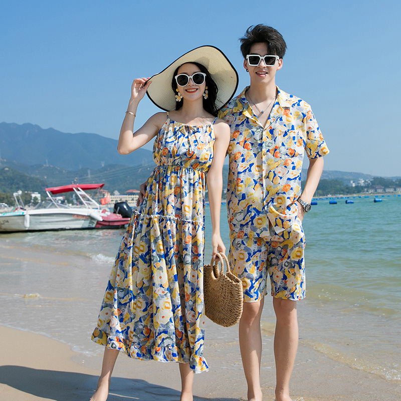 情侣装夏2023新款海南度假休闲海边旅游拍照沙滩吊带裙子男套装