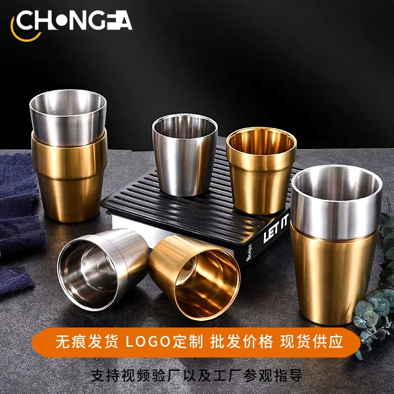304 Stainless Steel Mug Double Layer Logo Advertising Gift Coffee Cup Beer Mug Kids Cup Korean Style Cup