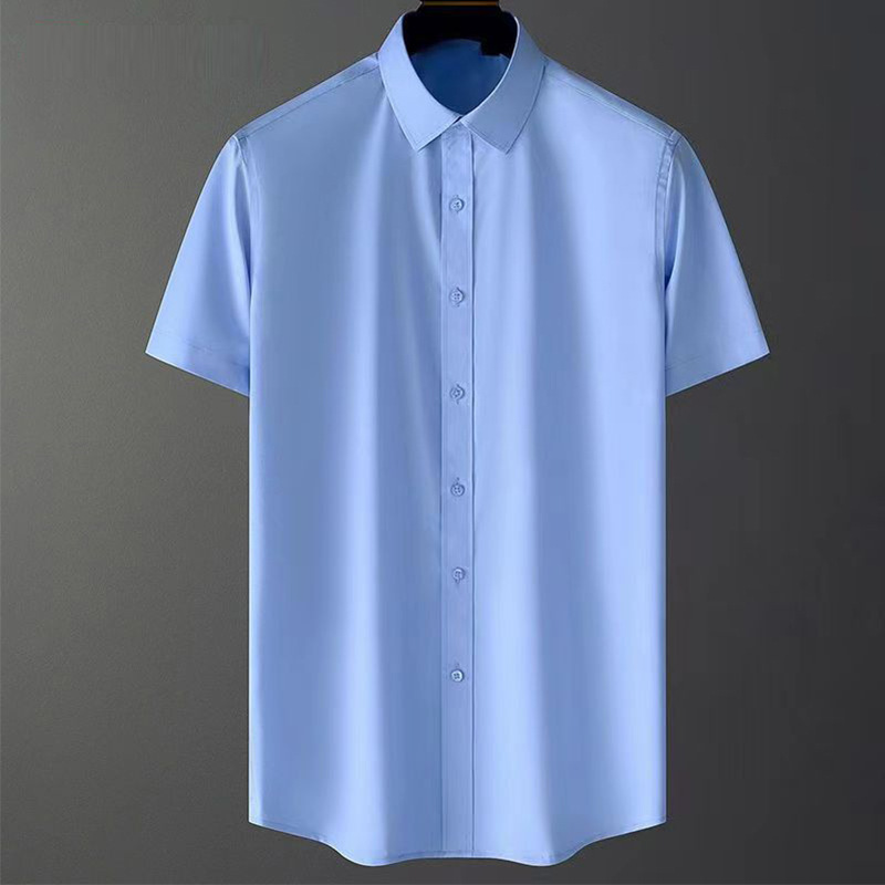 Men's summer short-sleeved white shirt business formal wear Ice Silk thin casual shirt blue suit shirt wholesale