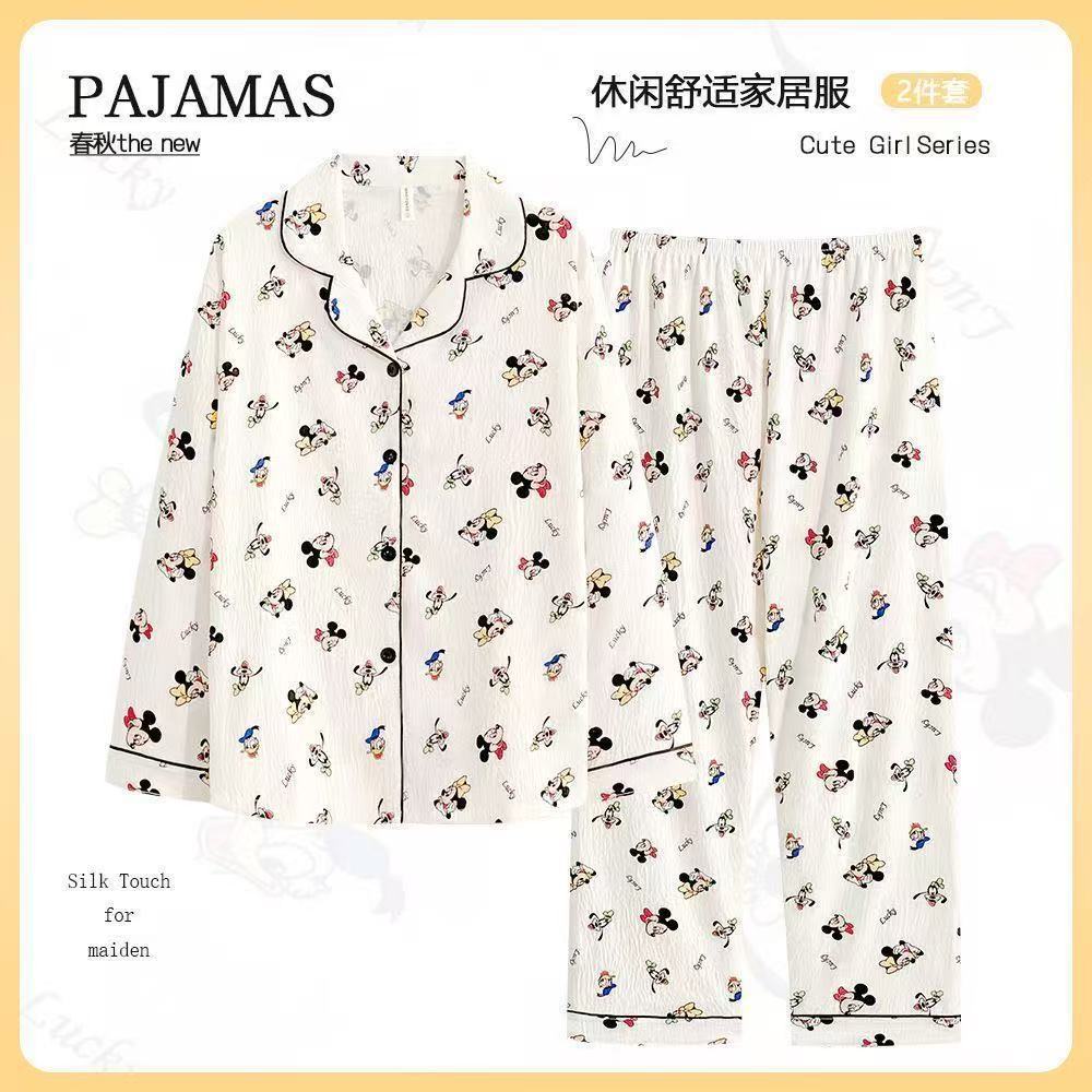 Pijamas de otoño al por mayor transfronterizos mujeres nuevas nubes de algodón de manga larga con solapa pequeña manga larga pantalones largos casuales set de ropa casera