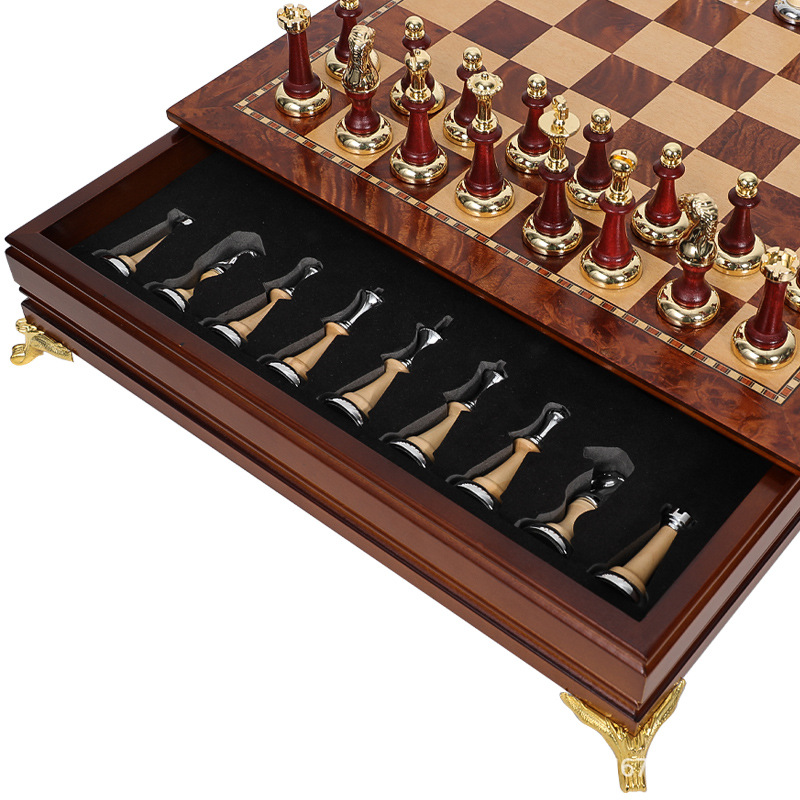 Metal de Lujo + Escritorio de madera maciza buen almacenamiento exquisito juego de ajedrez