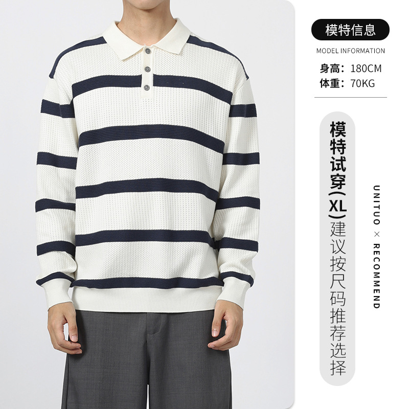 Comercio exterior transfronterizo Amazon ropa de hombre Polo a rayas de hombre Casual de negocios con collar de punto suéter Polo para hombre