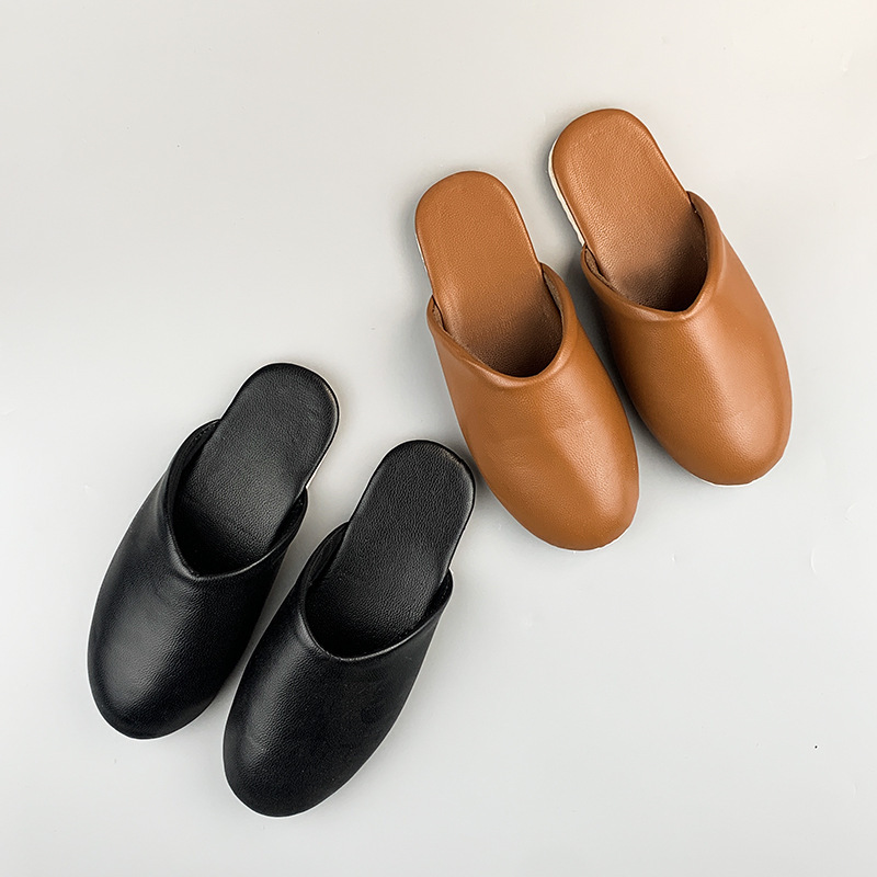 Light Luxury Pu Leather Slippers for Women, Home Silent Floor Non-Slip Indoor Couple Slippers, Factory Direct Sales, Dropshipping