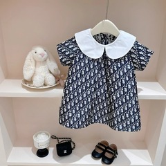 Haute couture series girls 2025 summer big brand color doll collar jacquard lapel dress L55113