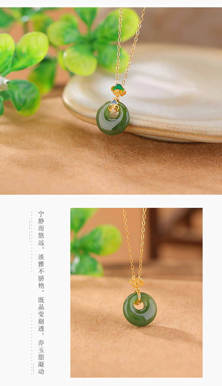 Mặt dây chuyền bạc S925 mạ vàng hình Ruyi khóa an toàn, phong cách quốc gia — Mẫu bạc ngọc bích Hetian (không có dây chuyền) chi tiết 5