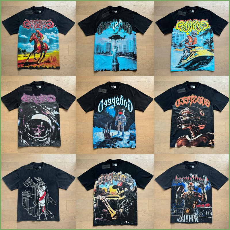 Cross-Border God Retro Skull Rock Band Washed Short-Sleeved T-Shirt Casual Loose Male and Female Couple Speed