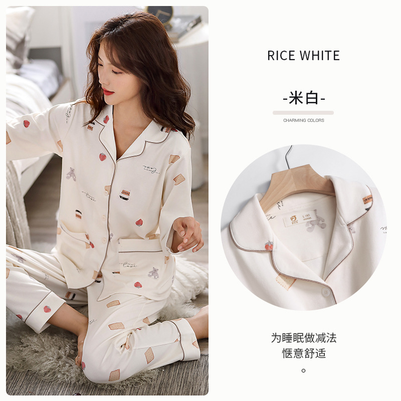 Pijamas primavera y otoño de las mujeres 100% algodón de manga larga homewear verano dulce lindo traje de talla grande