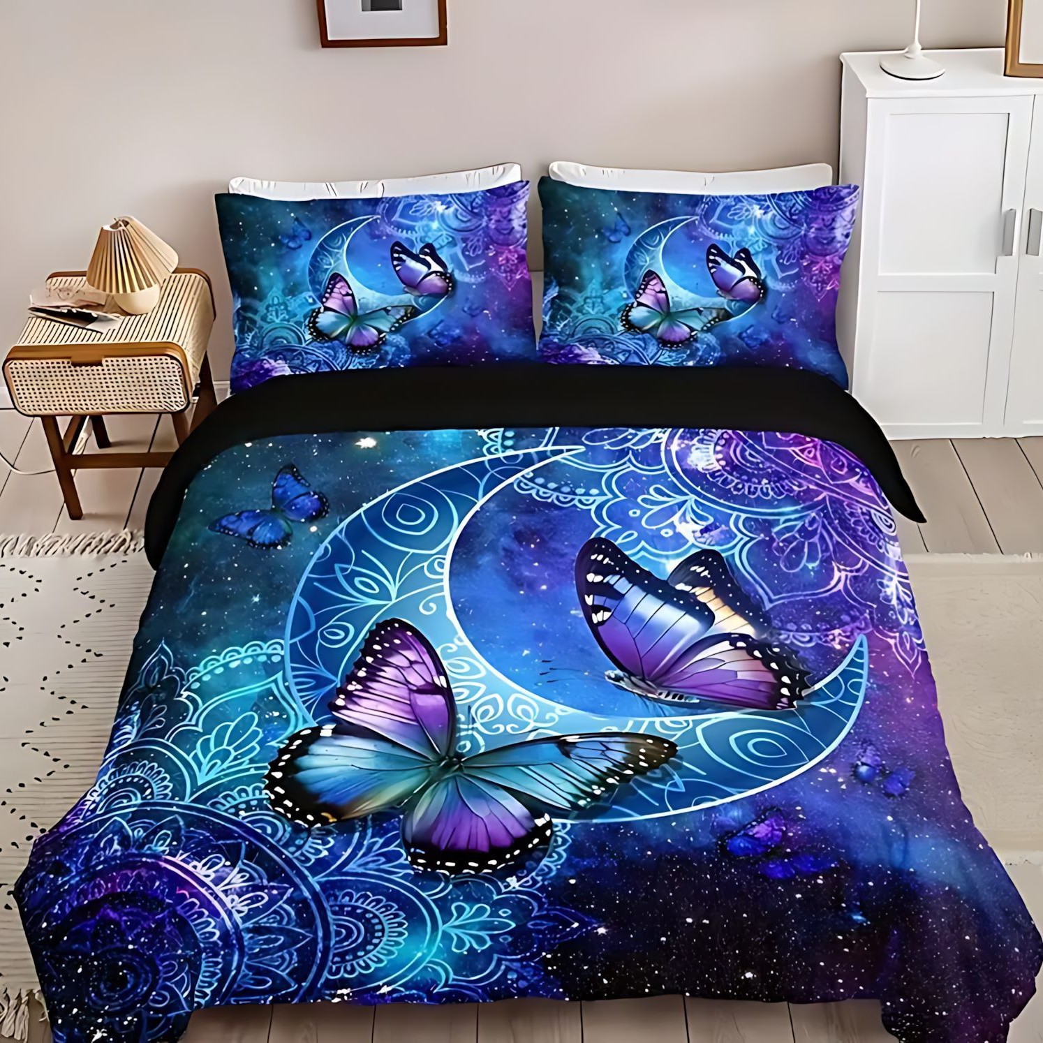 TEMU / JIT transfronterizos nuevos productos clásicos de moda mariposa flor 3D impresión digital fuente de set de colcha fabricantes