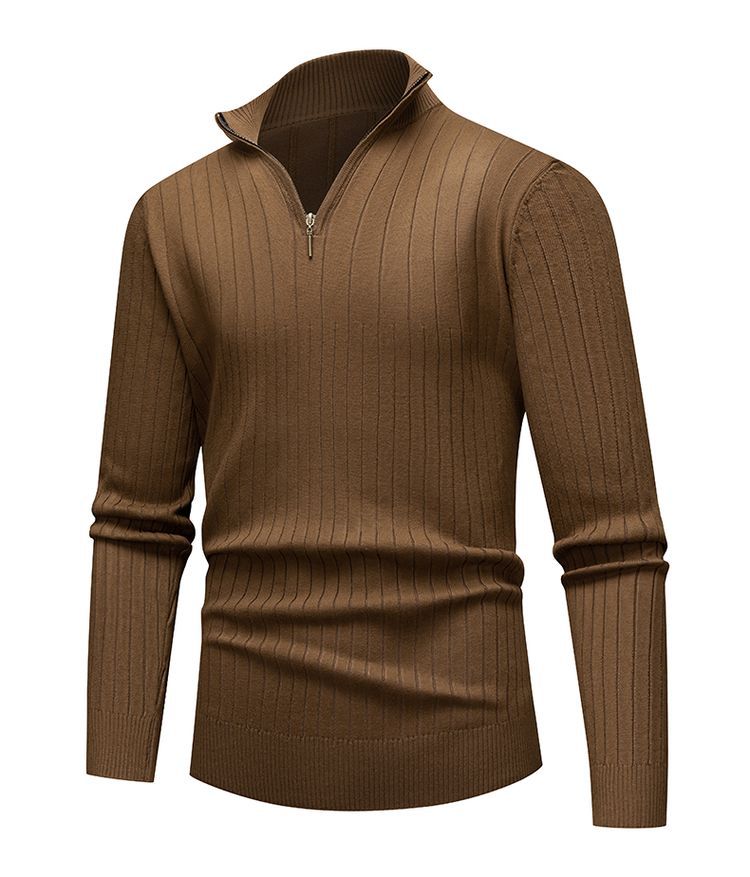 Suéter masculino primavera / otoño / invierno de manga larga cuello sólido hombre medio cremallera comercio exterior simple camisa de punto de color sólido casual