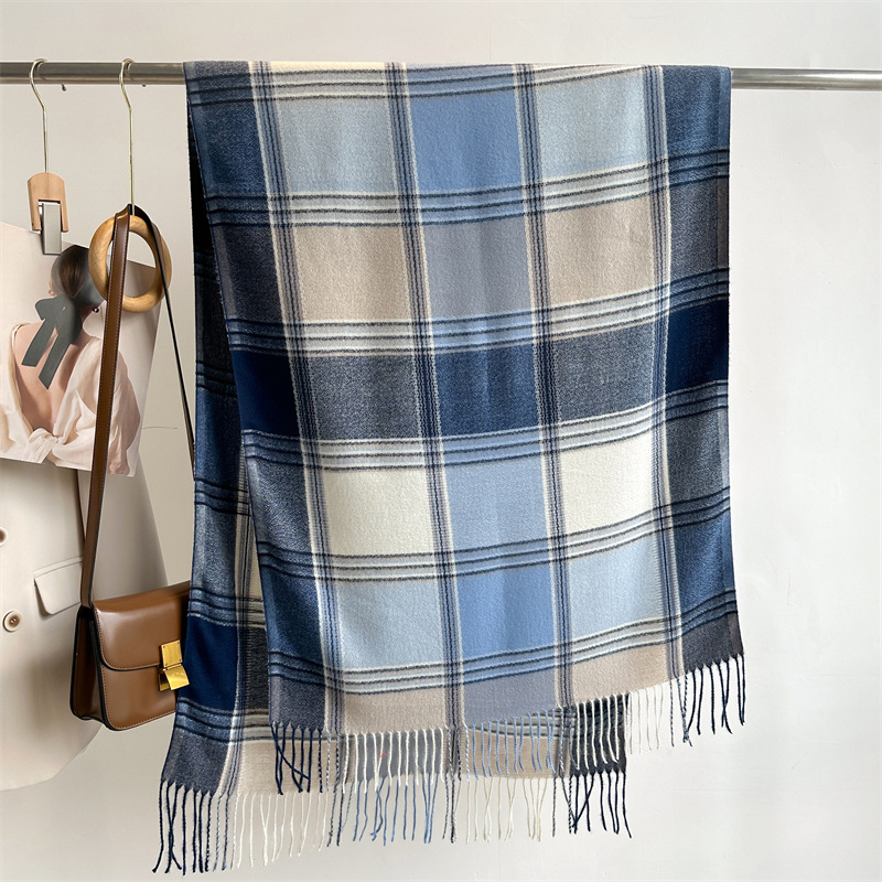 Winter Season Women's Business Classic Style Color Block Imitation Cashmere Scarf