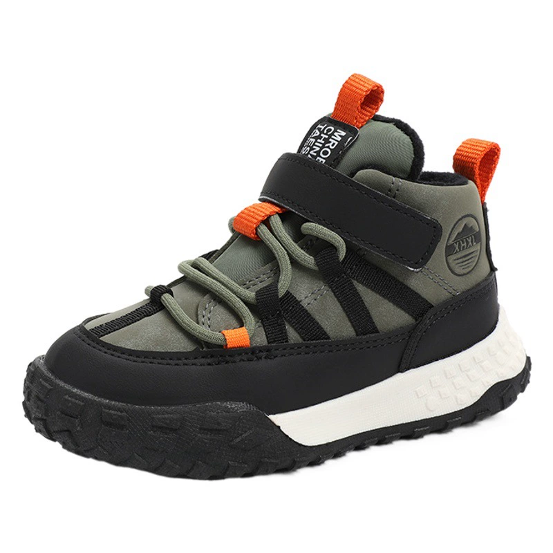 Детская обувь, спортивная обувь средней высоты на флисовой подкладке, новинка 2024, зимняя повседневная обувь для девочек на мягкой подошве из двух хлопка, кроссовки для мальчиков
