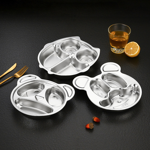 304 stainless steel children's dinner plate cartoon thickened kindergarten baby divided rice plate creative divided meal plate fast food plate