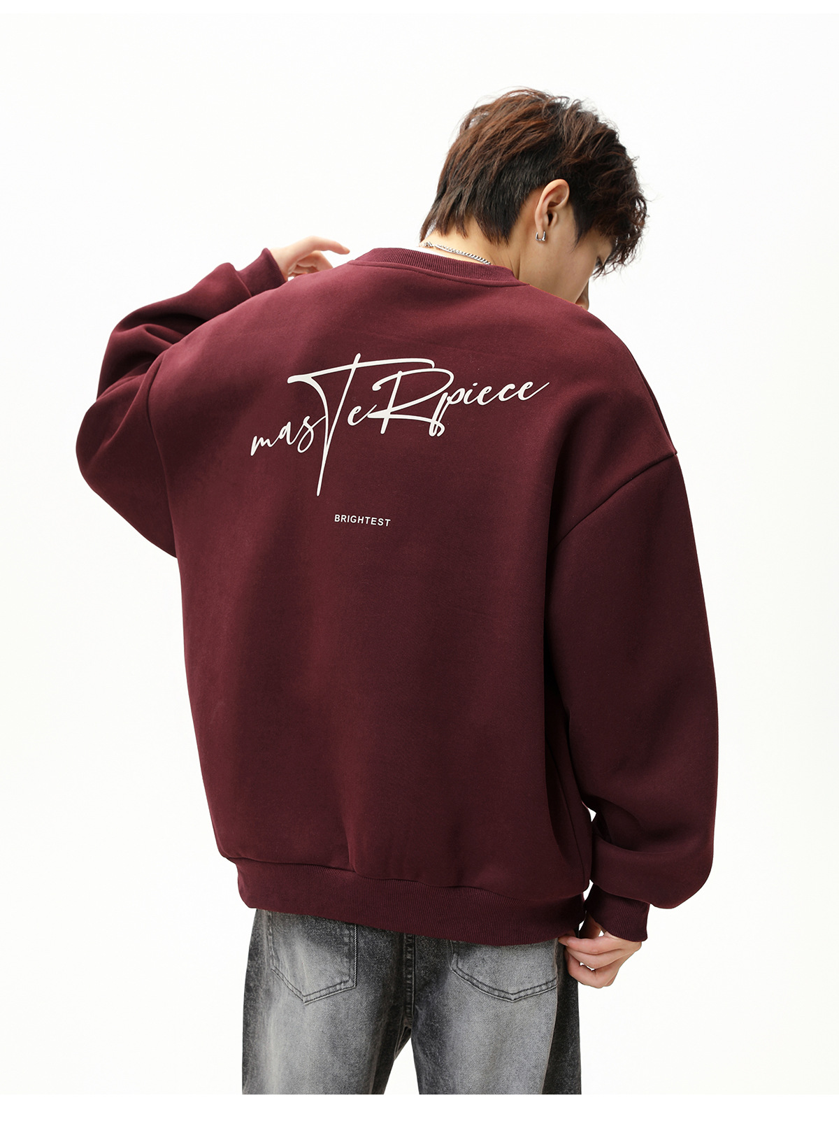 Monochrome Textured Crew Neck Sweatshirt For Men Trendy Pullover_voghion.com