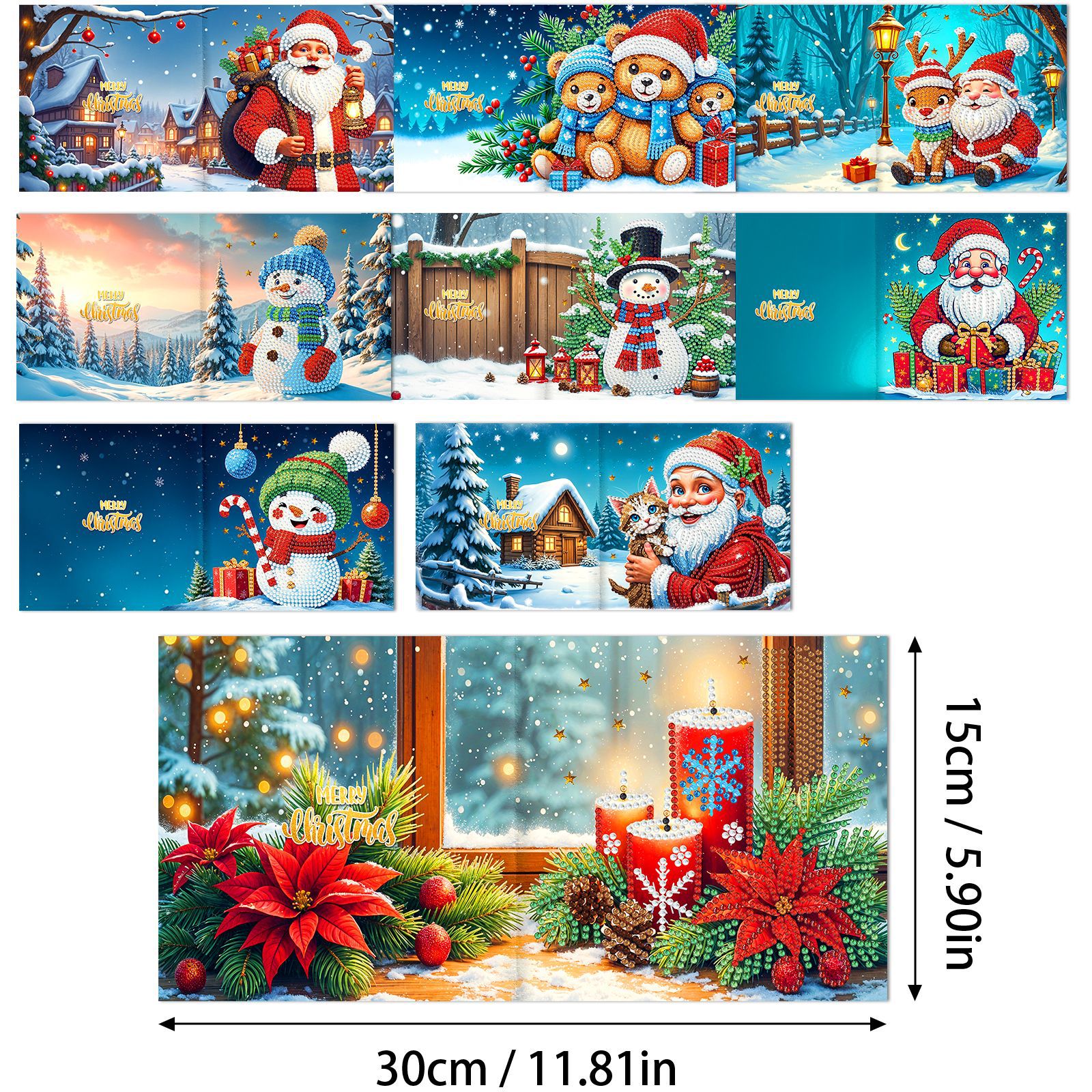 Explosiones transfronterizas de Navidad multiserie de tarjetas de felicitación puntuales hechas a mano 9 conjuntos de sobre de diamante 6 conjuntos de dibujos animados