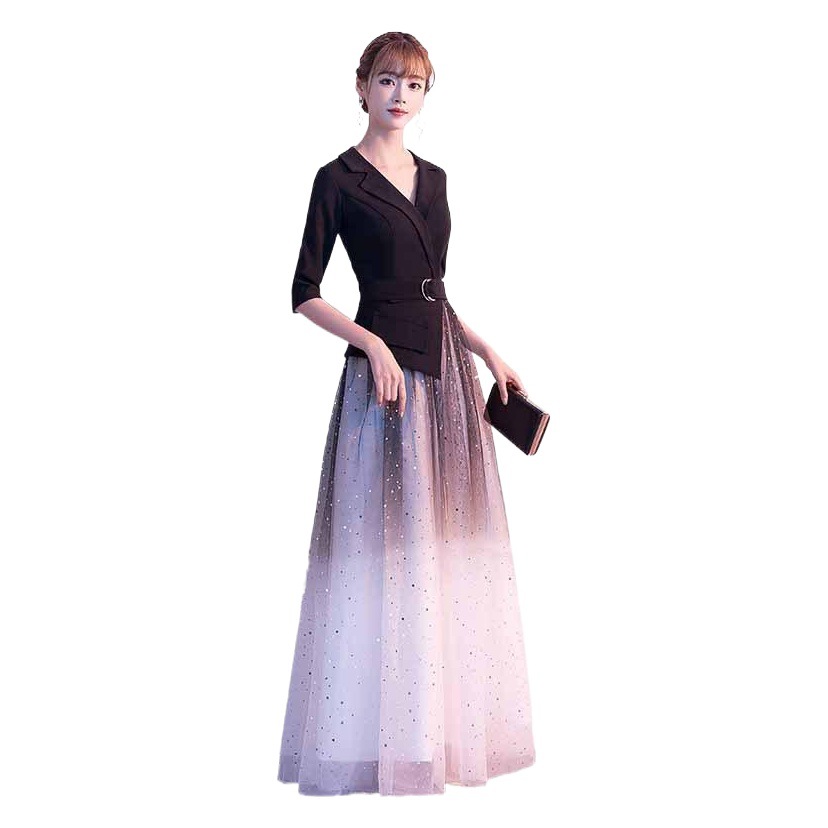 Vestido de noche largo para banquetes, nuevo modelo 2026, degradado de cielo estrellado de ensueño, vestido de presentación para anfitrionas, elegante vestido largo para mujer.