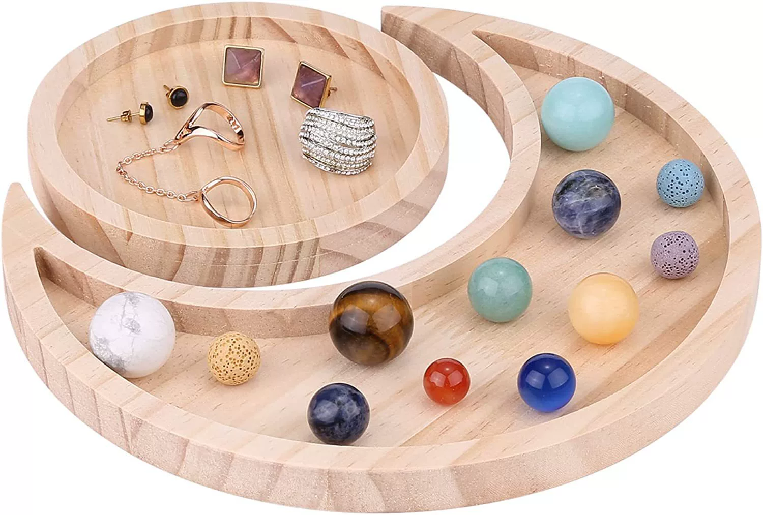 Поднос Полумесяца Круглый деревянный поднос для ювелирных изделий Ящик для хранения камня Кристалл Эфирное масло Ювелирные изделия