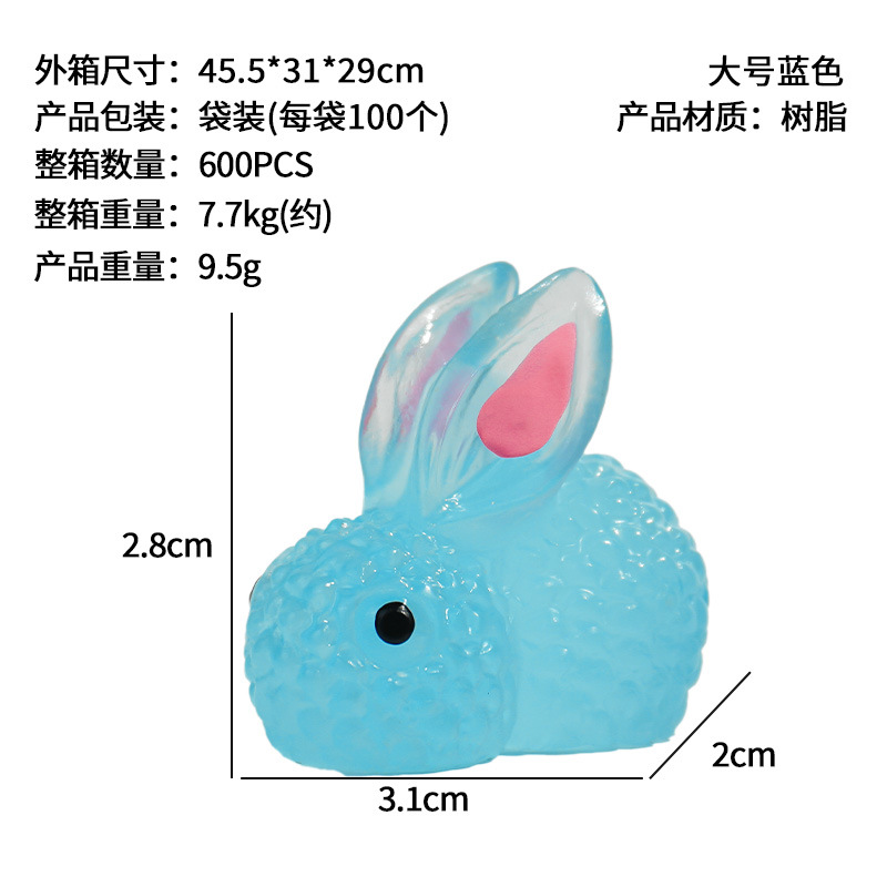 Conejito de color, lindo conejo luminoso, decoración de micro paisaje, dibujos animados de animales lindos, accesorios de resina vegetal de jardinería luminosa