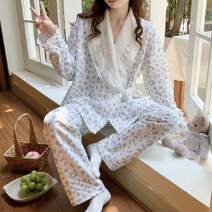 [in stock 88028] Pregnant women in autumn and winter thickened cotton cotton monthly clothing postpartum air cotton nursing pajamas flowers