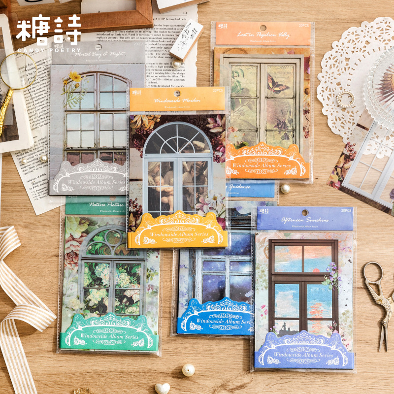 Sugar Poetry PET Material Paper Window Side Album Series Landscape Handmade DIY Material Decor Base Stick 20 Sheets 6 Styles