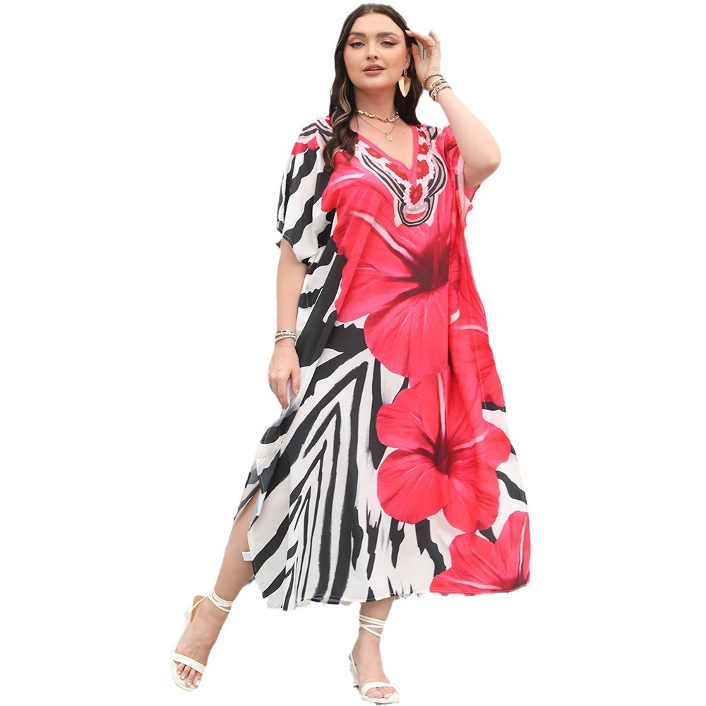 Cruzar la frontera europea y americana blusa de playa con cuello en V vestido bohemio más tamaño vestido bikini camisa de protección solar 5D83