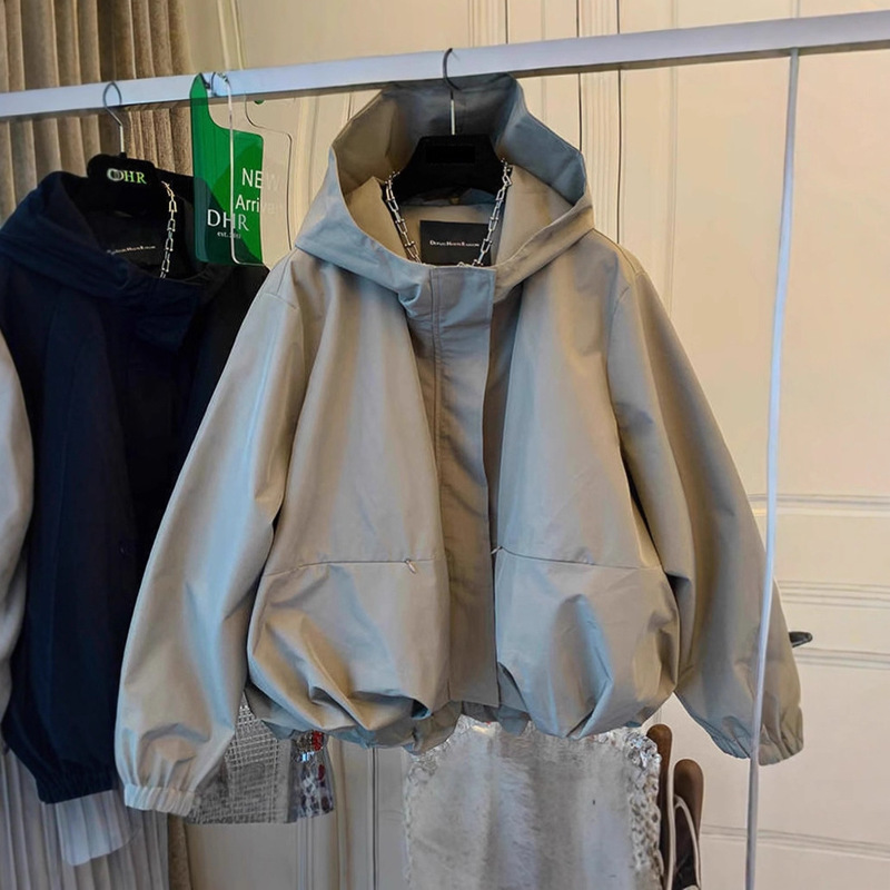 Khaki Jacket Women's Autumn and Winter New Style Western Style Easiest for Match Hooded Jacket Loose Jacket Outdoor Jacket A7663