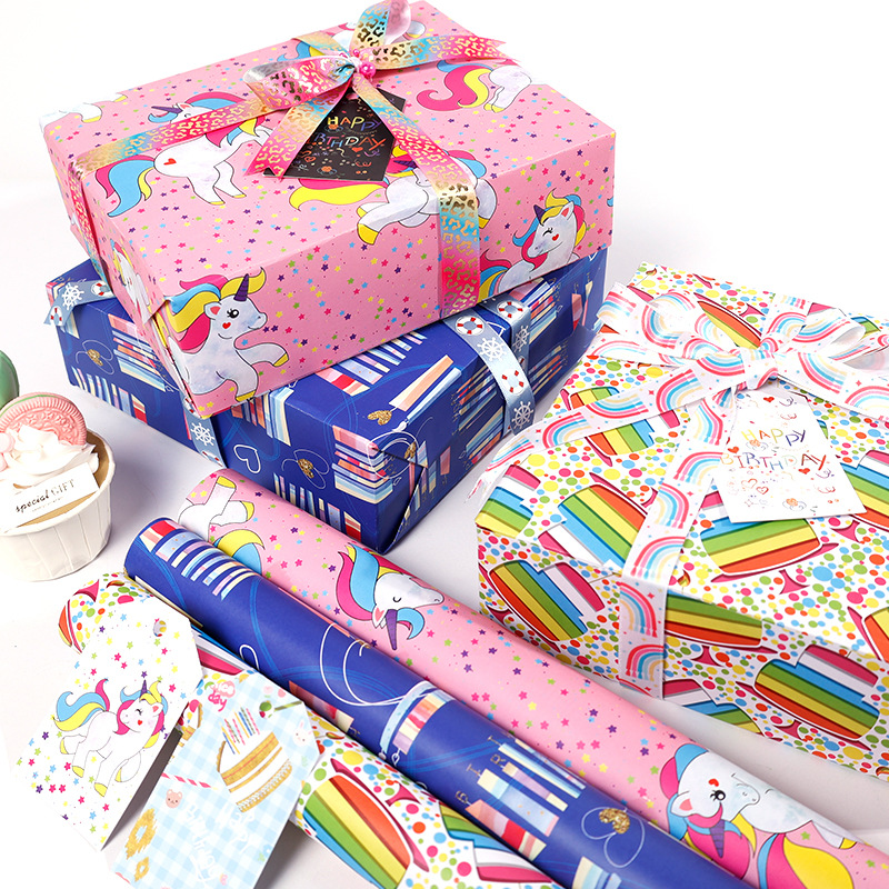 Nuevo producto transfronterizo Papel de embalaje de regalo del día del niño Papel de embalaje de regalo de feliz cumpleaños Papel de embalaje de juguete lindo de dibujos animados