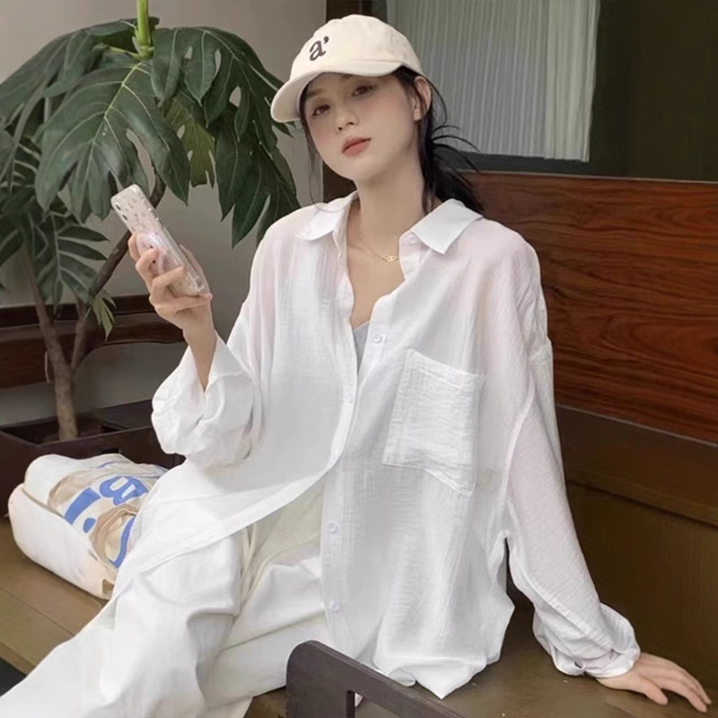 French Style White Cotton Linen Sunscreen Shirt Coat Women's Summer Thin Outer Cardigan Women's Shirt Linen Top for Summer