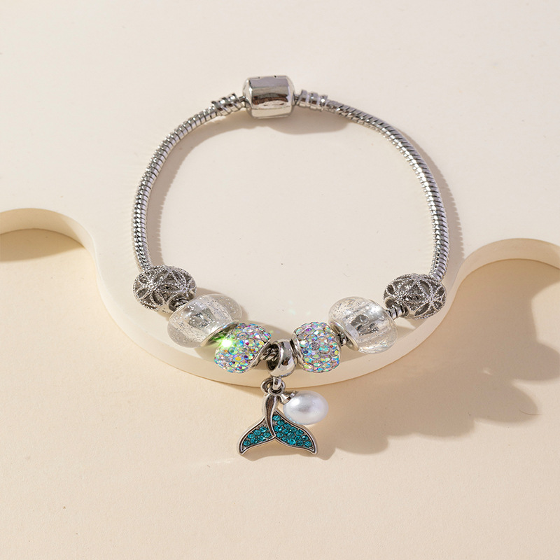Pulsera Panjia Dora DIY cuentas explosivas transfronterizas colgante de cola de sirena azul cuentas de cristal accesorios de bola de diamante image 4