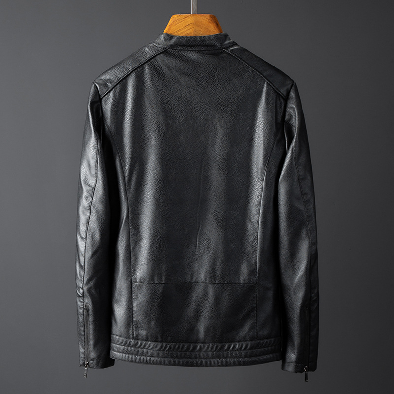 Men's standing collar Korean version slim fit handsome autumn and winter plus velvet motorcycle leather men's jacket_voghion.com