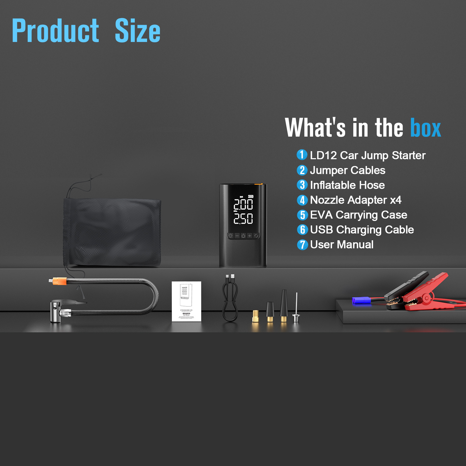 Buwei buwei wireless charging digital display car air pump dual-screen digital display all-in-one machine with charging treasure function