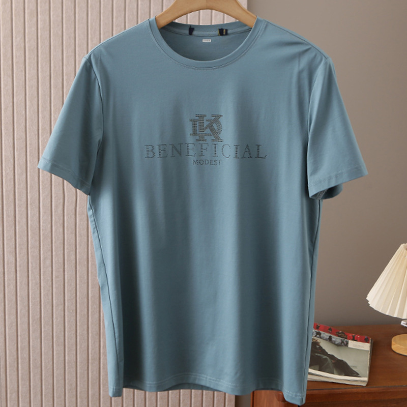 Haipai Withdrawal Cabinet Serized Cotton Short-sleeved T-shirt Men's Summer Breathable Round Neck Non-ironing Wrinkle Casual T-shirt Men's 2D009