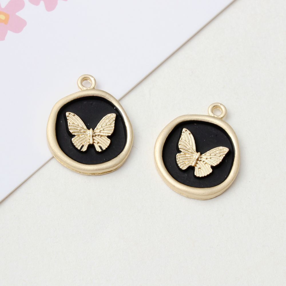 High-Grade Alloy Dripping Oil Round Butterfly Personality Small Pendant Earrings Necklace Diy Handmade Ornament Pendant Parts display picture 8