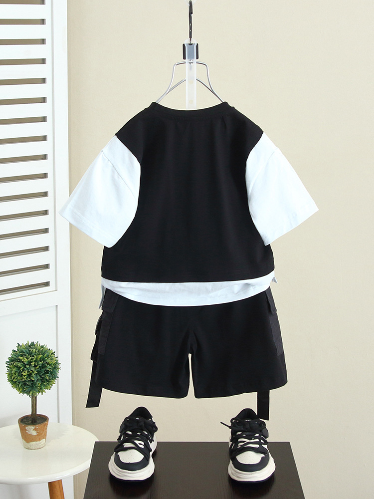 5149 Traje de herramientas de verano para niños 2024 Nuevo traje de dos piezas de manga corta de verano para bebés Hermoso vestido de verano para niños