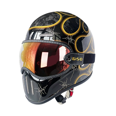 Motosiklet kaskı (dəbilqə) – Foreign Trade Export Carbon Fiber Retro - golden-flame-color-mirror-m55-56