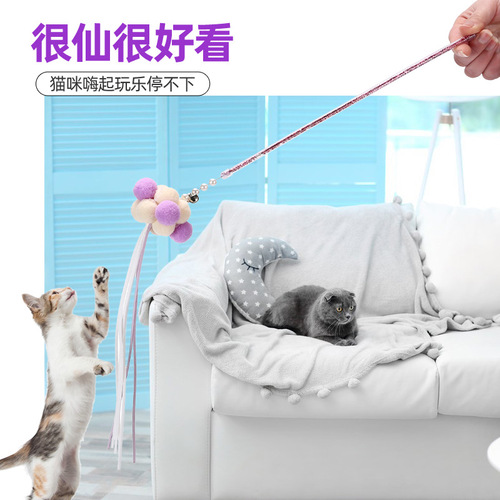 Steel wire cat teasing stick, long pole, feather with bell, fairy stick, bite-resistant cat toy, occurrence toy, cat supplies wholesale