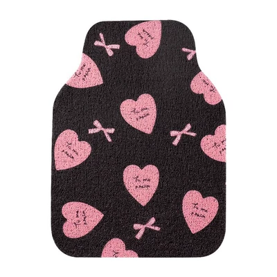 single-piece driver's side car floor Universal Foot Pad - pink-heart-silk-loop-floor-mat-front-1-black
