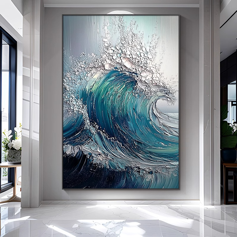 客厅装饰画海浪油画《风生水起》网红大芬村玄关入户门肌理挂画|undefined