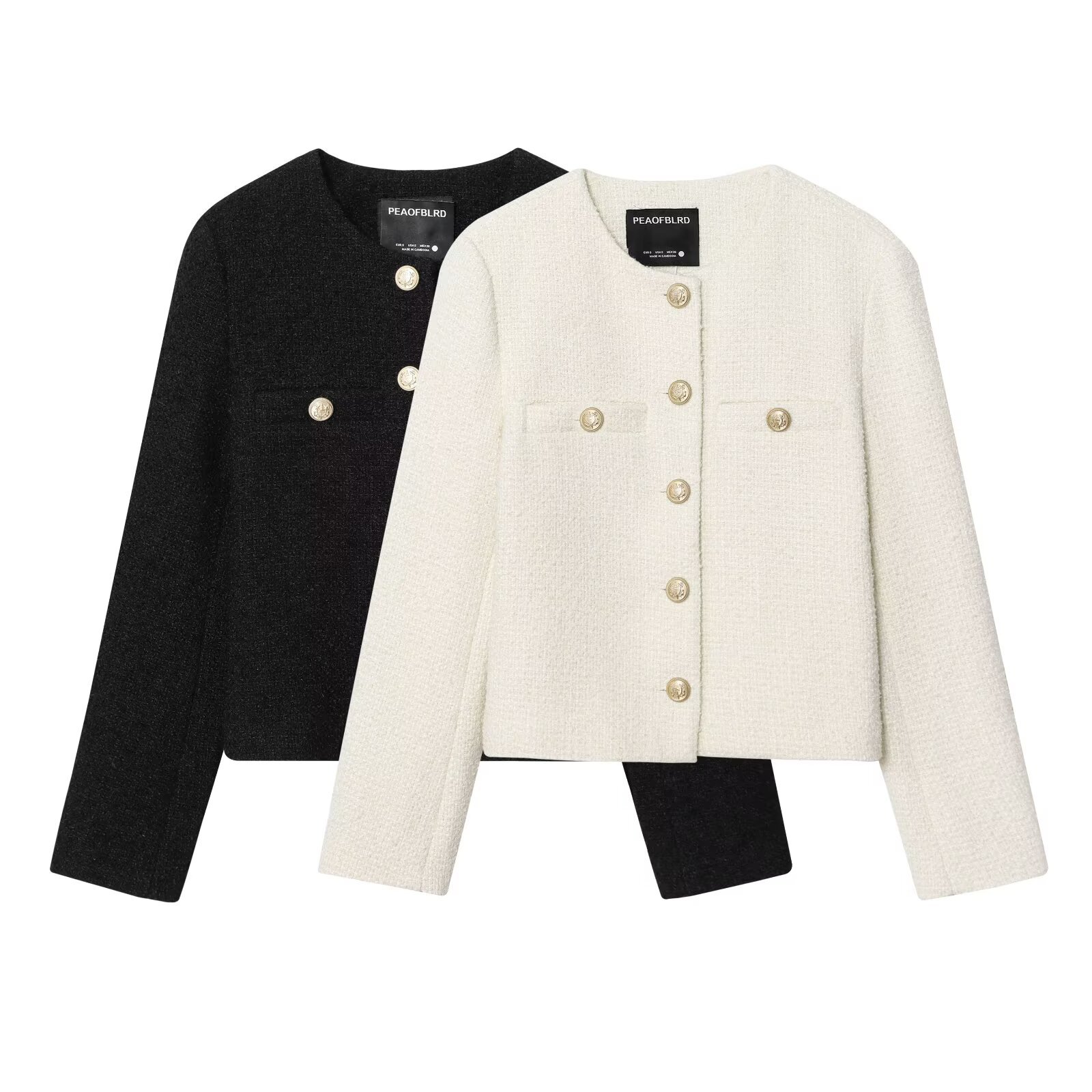 Cross-Border European and American Clothing Wholesale 2025 Autumn New Fashion French Style Short Metal Buckle Tweed Jacket