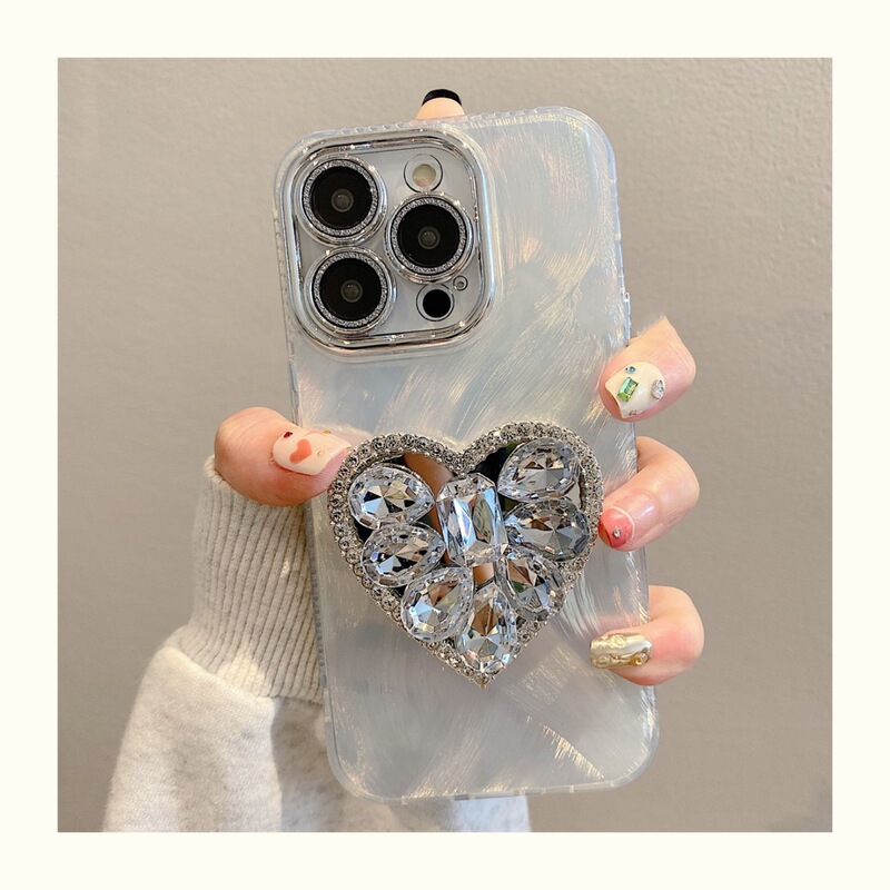 For iPhone15promax mobile phone case 14 love bracket feather yarn with lens film apple 11/12/13 women