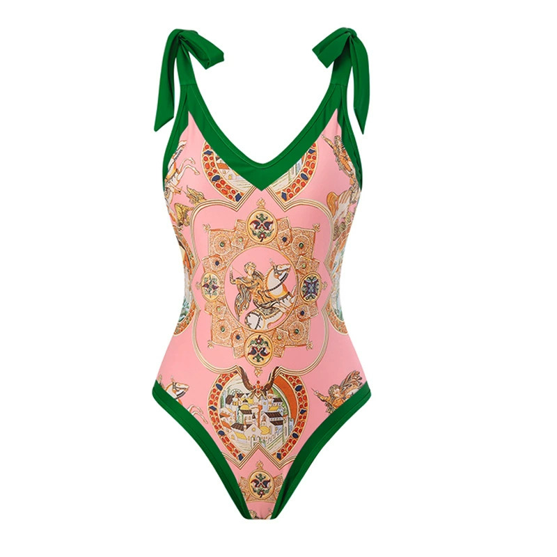 Swimwear с принтом мультфильмов и пляжной шифоновой длинной юбкой, купальник европейского стиля с высокой талией