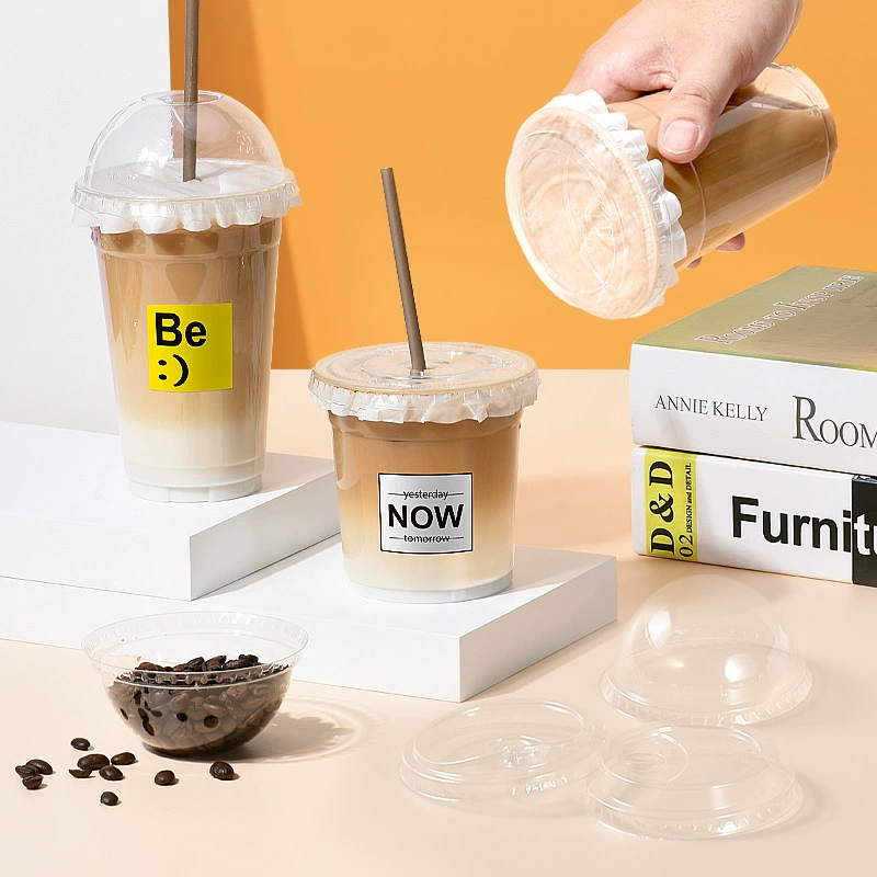 ПЭТ холодный напиток одноразовая чашка крышка прозрачная шариковая крышка плоская крышка высокая крышка прямая крышка молочный чай сок упаковка пластиковая крышка X20