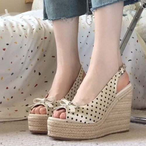 2025 summer woven high heel thick sole casual retro Roman sandals 6.5cm small heeled fish mouth sandals